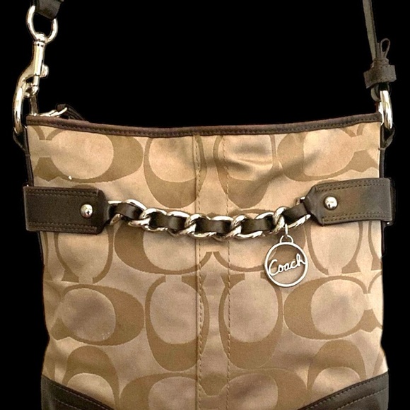 Coach Brown Signature Crossbody Bag with Chain Detail - Picture 2 of 10